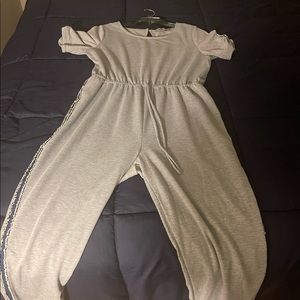 Gray and blue romper pants suit